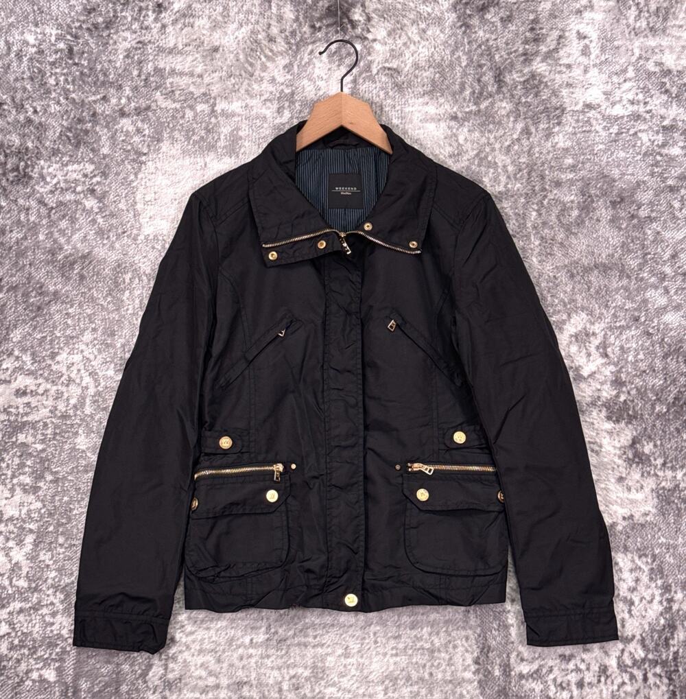 Max Mara Jacket 8 Womens Black Full Zip Nylon Utility Field Hunting